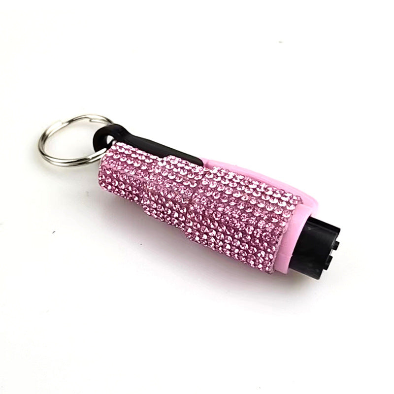 Wholesale Leopard Print Car Key Life Hammer with Diamond Car Plastic Keychain